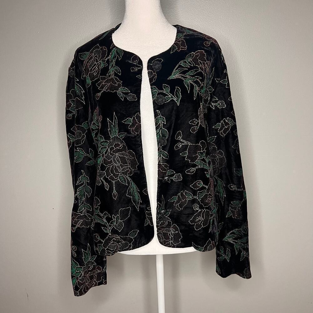 Vintage Norton McNaughton Velvet Floral Blazer Size 14 80s 90s Holiday Coat Top